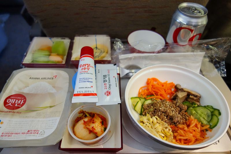 Sydney-Incheon-Boeing 777 - The excellent bibimbap with above mentioned pepper sauce toothpaste tube. It was spicier than the packet ones they seem to carry in the Korean grocer 