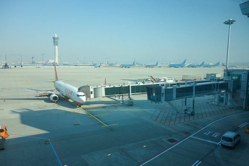 Korea-Seoul-Incheon-Airport - Apron through tinted glass. Lots of Blue Korean airlines planes. Told you this would be boring.