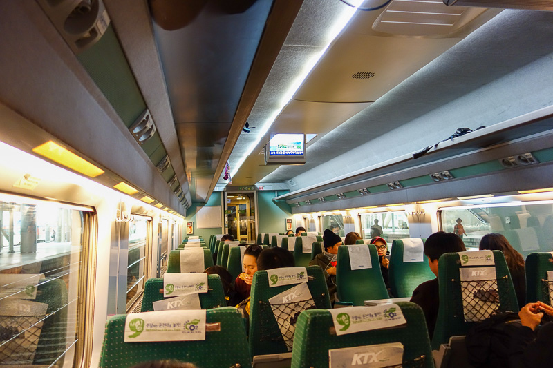 Korea-Incheon-Seoul-Daegu-Bullet Train - Inside the bullet train. Quite dated. However they have 3 different carts going up and down all the time, free wifi (like everywhere), vending machine