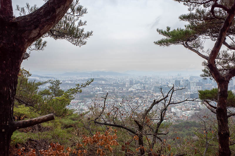 Korea-Seoul-Hiking-Inwangsan - Tree framed view towards the.. um.. east I think.