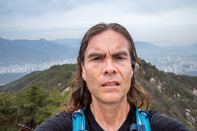Korea-Seoul-Hiking-Suraksan - My big fat head. Not too sweaty today due to the lack of sun.