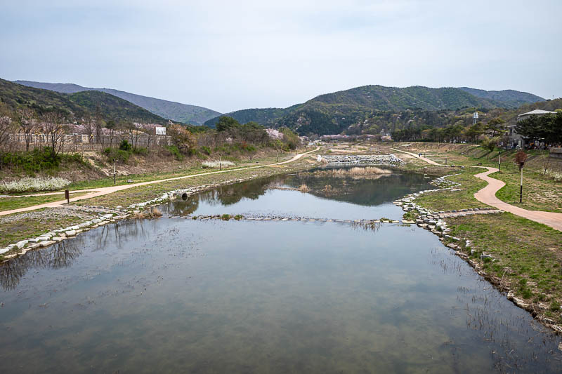 Korea-Gyeongju-Wolseong-Bomunho - This drain leads up to the edge of the mountains I was on yesterday. The main parts are off to the right, but a longer trail option I could have taken