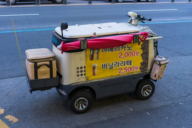 Korea-Daejeon-Pancakes - I saw these all over Seoul and now I am seeing one here also. At first I thought it was for the mail delivery, it is motorized. But in Seoul I saw one