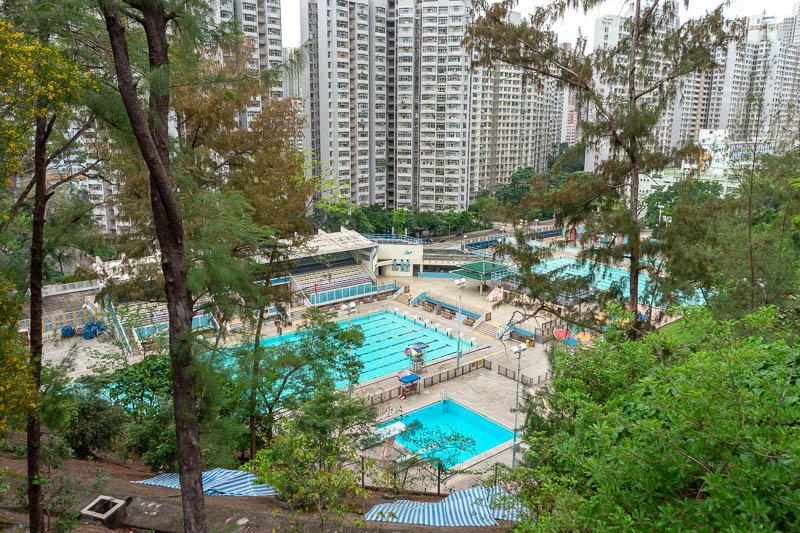 Hong Kong-Hiking-Lion Rock - My route took me up a freeway past a swimming pool.