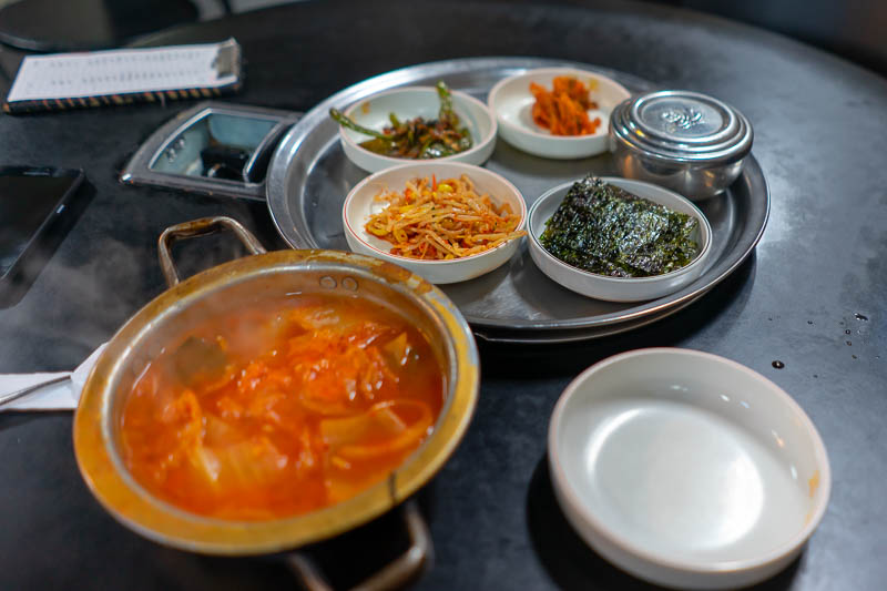 Korea-Seoul-View - And here it is, poor person kimchi stew, with all the accompaniments. I chose a place that looked reasonably busy, striking the right balance between 