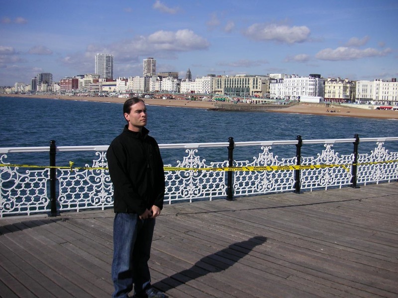 England-Brighton-Jetty-Beach - Here I am on the pier, yellow caution tape has been erected to signal my arrival.
