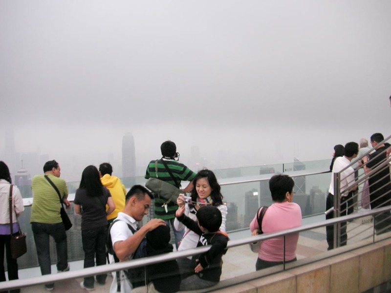 Hong Kong-The Peak-View - People on the skydeck.