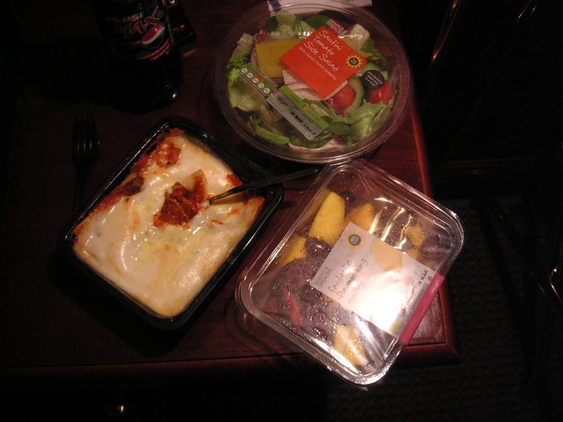 London again then Hong Kong - February 2010 - Heres a selection of my food things, vegetarian lasagne (really nice! and from the low calorie selection), side salad, fruit salad, pepsi max (best dr