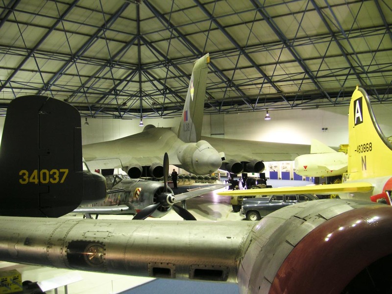 England-London-Air Force Museum - The rear of the Vulcan bomber, the wing area is ridiculously huge, I cant work out how they got it in there, theres no airfield nearby.