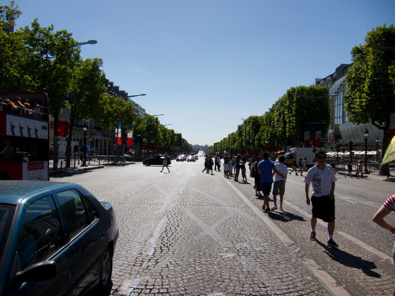 France-Paris-Arc de Triomphe-Eiffel Tower - Heres the champs de elyseeeeseses (correct spelling, I checked), very sunny as you can see.