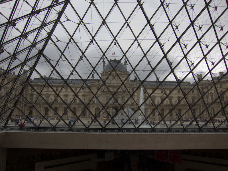 France-Paris-Museum-Louvre - Looking through the pyramid.