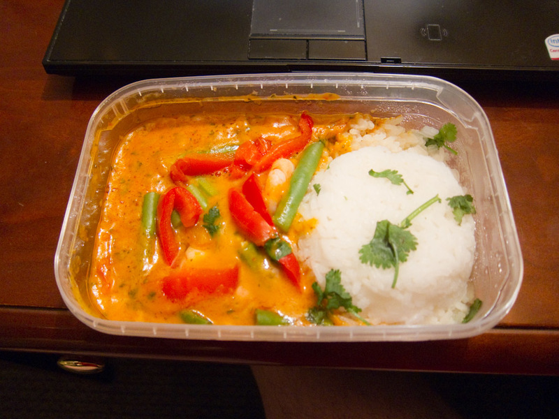 England-London-Market-Paella - Heres my dinner, microwave meal prawn red curry. Delicious.