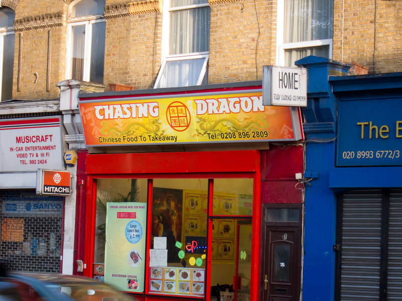 England-London - The name of this chinese take away is the most commonly used term for using heroin or opium. Enjoy your meal.