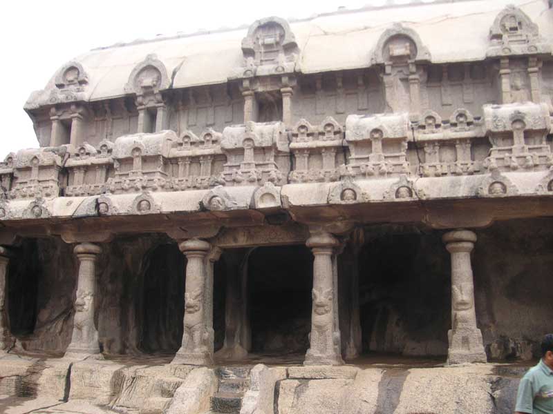 India-Chennai-Mamallapuram-Monkeys - A view inside one of the carvings, its all one rock, even the pillars are part of the rock, not added afterwards. You can see my friend Vaigunth in th
