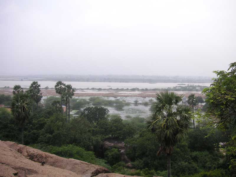India-Chennai-Mamallapuram-Monkeys - View from half way up the lighthouse - dodging monkeys by now...keep reading! On a more serious note, those waters are floodwaters receding back into 