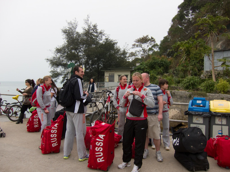 Hong Kong-Hiking-Ferry-Lamma Island - I believe this is the russian girls rugby 7's team. They have come to an island where the only activity is to go hiking, with all their baggage, 2 and