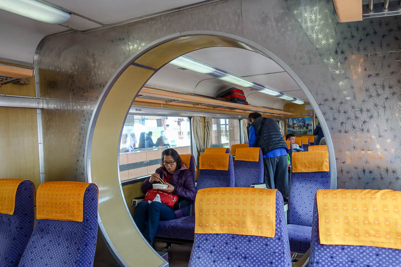 Taiwan-Hualien-Taitung-Train - The inside of my train has some nice silver archways to enjoy.
