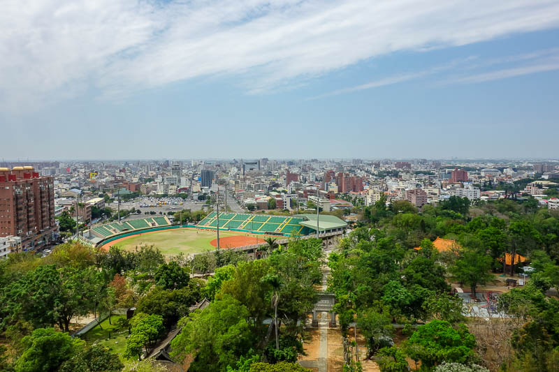 Taiwan-Chiayi-Sun Shooting Tower-Garden - The baseball stadium where the gold statue above did his best work.